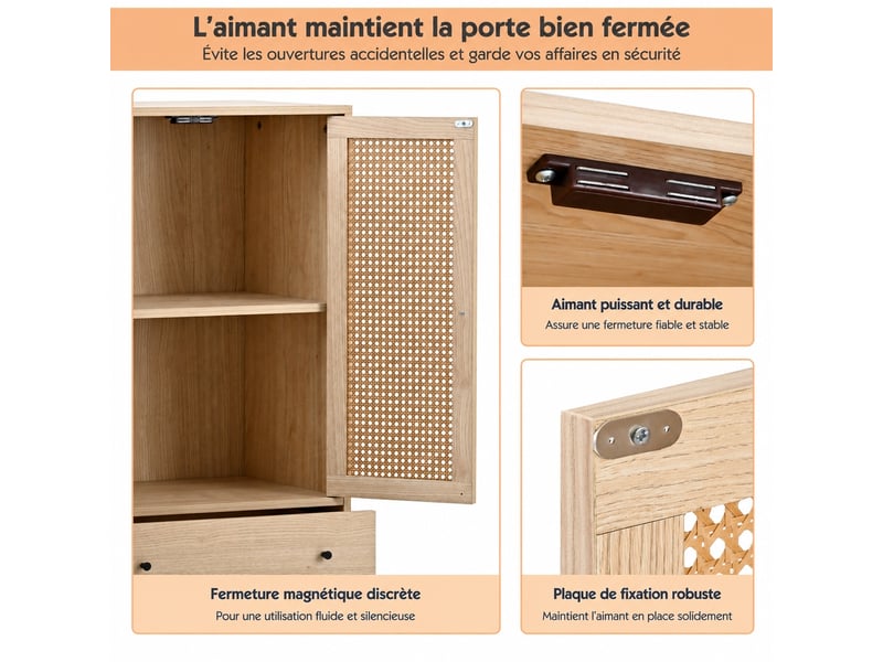  Buffet de salle à manger 60 cm 2 portes et 2 tiroirs en bois de chêne  - Conforama W