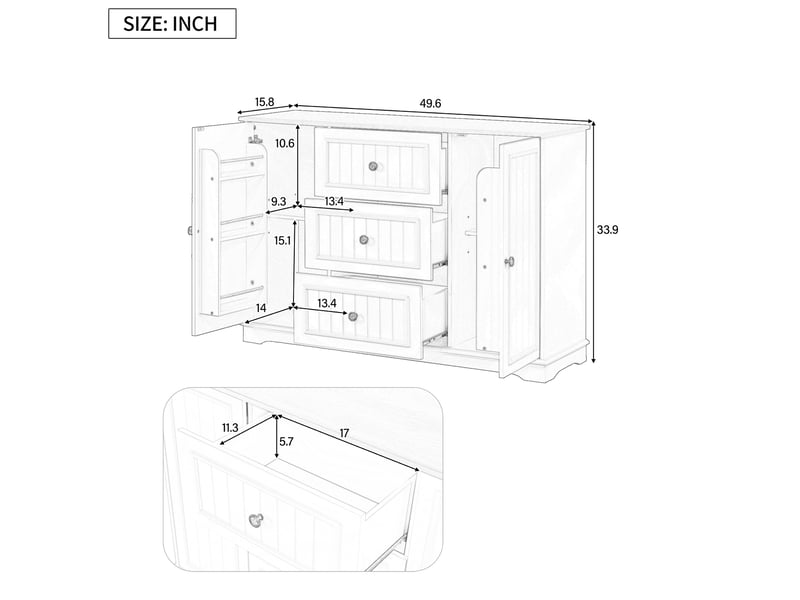  Buffet moderne gris meuble de rangement 3 tiroirs bahut salle à manger mdf 126x40x86 cm  - Conforama C