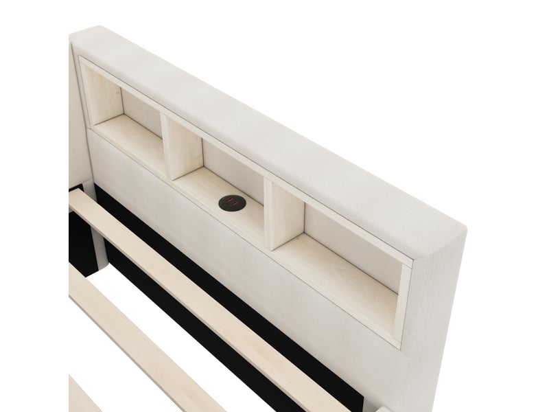  Lit de jour 140x200 canapé-lit en lin beige avec led, ports usb et type-c  - Conforama R