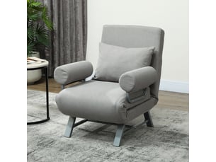 Fauteuil chauffeuse convertible inclinable coussin lombaires accoudoirs piètement métal lin gris clair