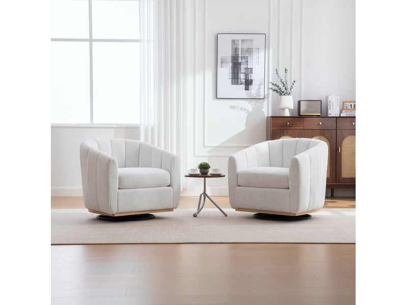  Fauteuil pivotant en chenille ivory avec base métallique, rotation à 360°  - Conforama B