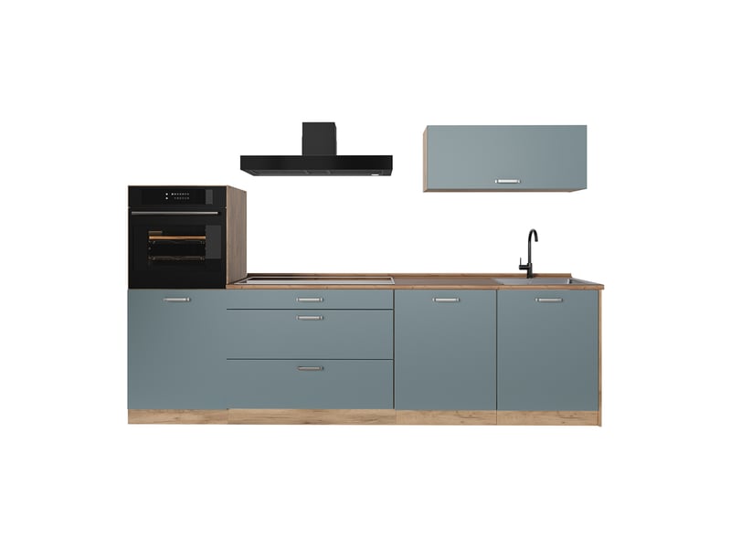 Vicco cuisine, bleu-grischêne doré, 280cm plan de travail chêne doré - Conforama A