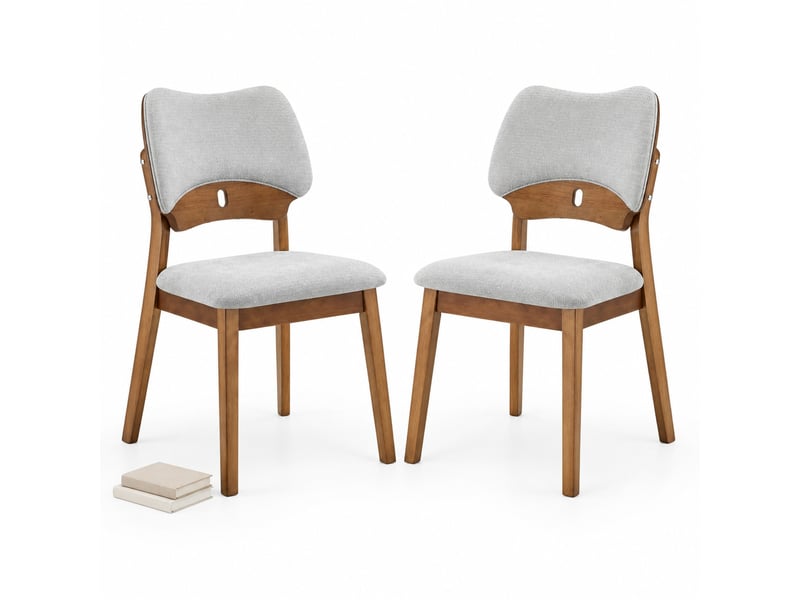 Lot de 2 chaises de salle à manger à dossier papillon - assise rembourrée, bois d'hévéa - gris - Conforama A