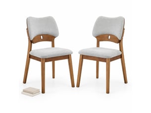 Lot de 2 chaises de salle à manger à dossier papillon - assise rembourrée, bois d'hévéa - gris