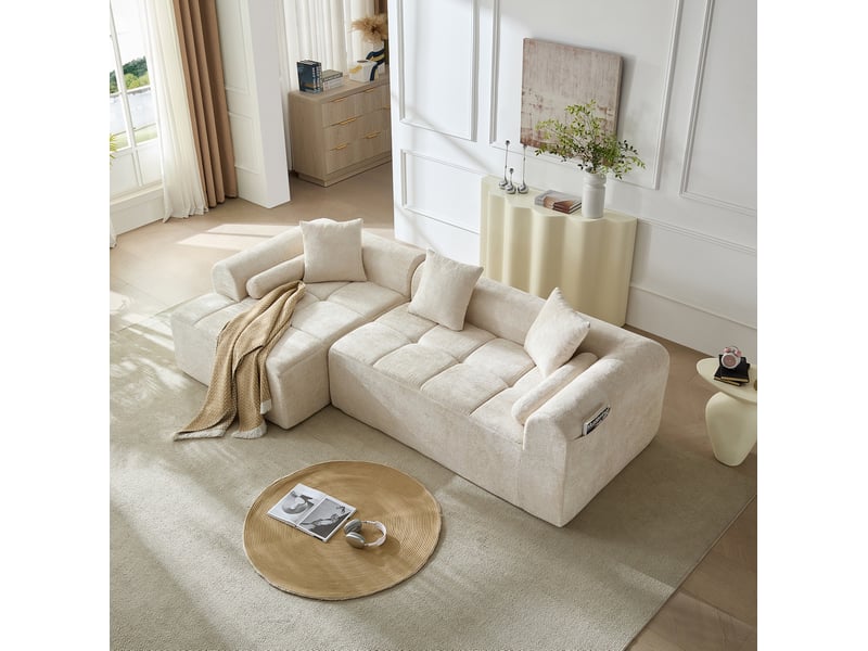  Canapé d’angle tcqpz 4 places 263 x 132,5 x 68 cm en chenille beige  - Conforama D