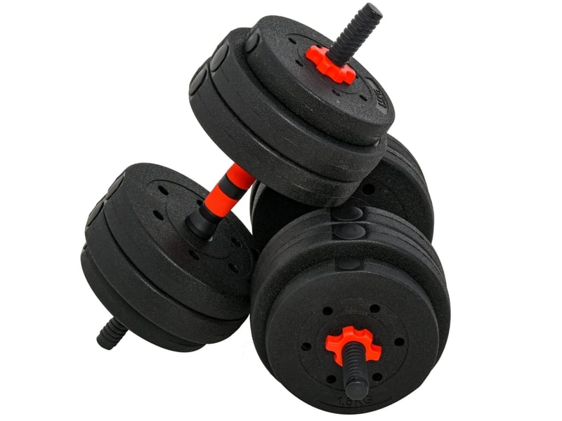  Set d'haltères réglables 25 kg noir en plastique, 2 en 1 avec barre d'extension pour musculation à domicile  - Conforama A