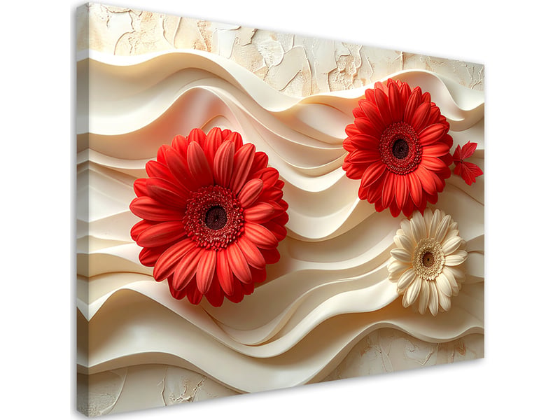 Tableau moderne, gerbera rouge sur fond ondulé 90x60 1328140460 - Conforama A