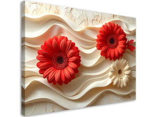 Tableau moderne, gerbera rouge sur fond ondulé 90x60