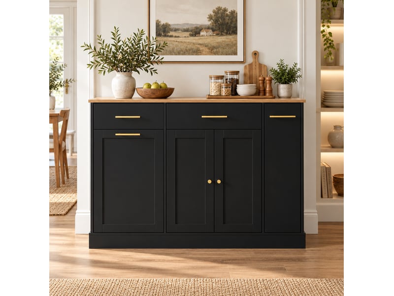  Îlot de cuisine 120x70x91,5 cm avec plateau rabattable noir et naturel  - Conforama E
