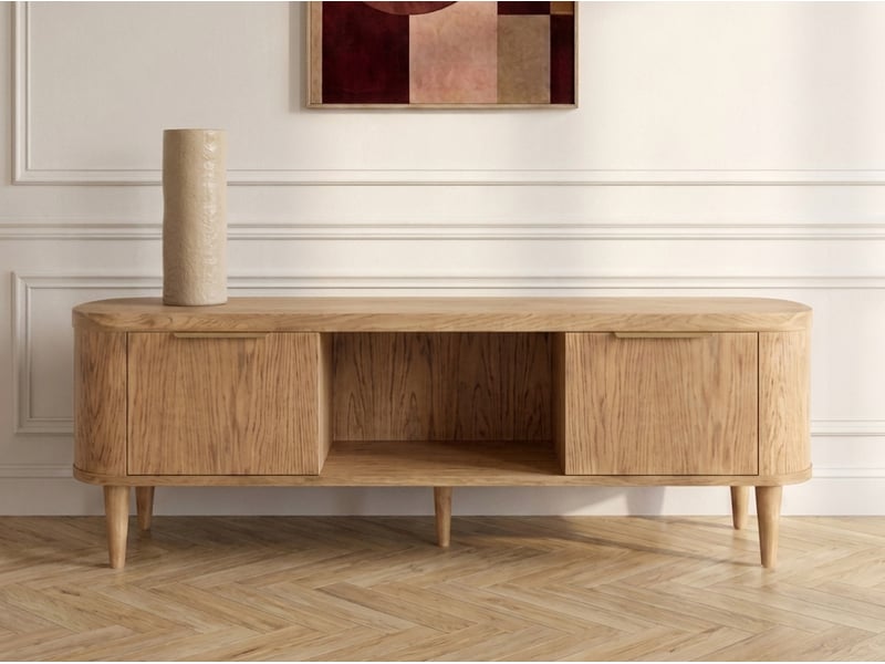 Bobochic meuble tv 2 portes 180 cm mazargues placage chêne massif marron clair MAZARGUES - Conforama B