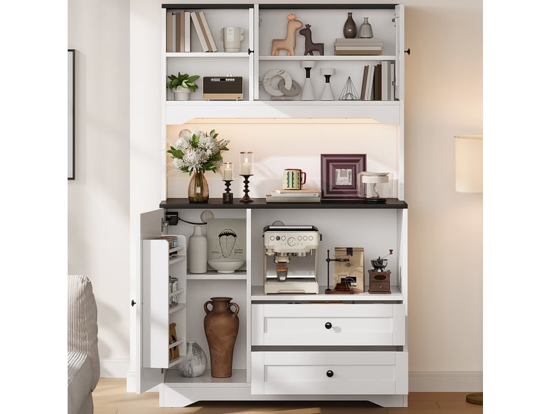  Buffet de cuisine haut 100x40x163 cm avec led et prises coloris blanc  - Conforama E