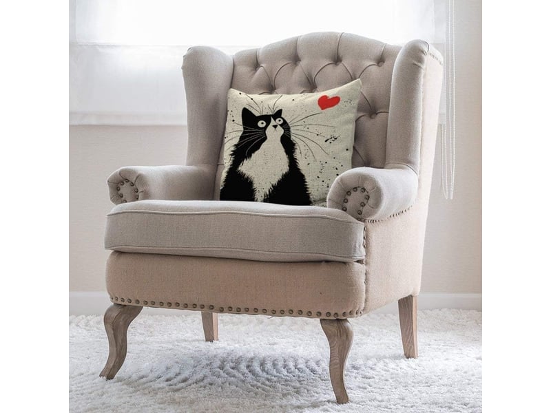  Taie d'oreiller, lot de 4 en coton et lin imprimé noir et blanc chat housse de coussin carré pour lit voiture de la maison canapé 45 x 45 cm  - Conforama D