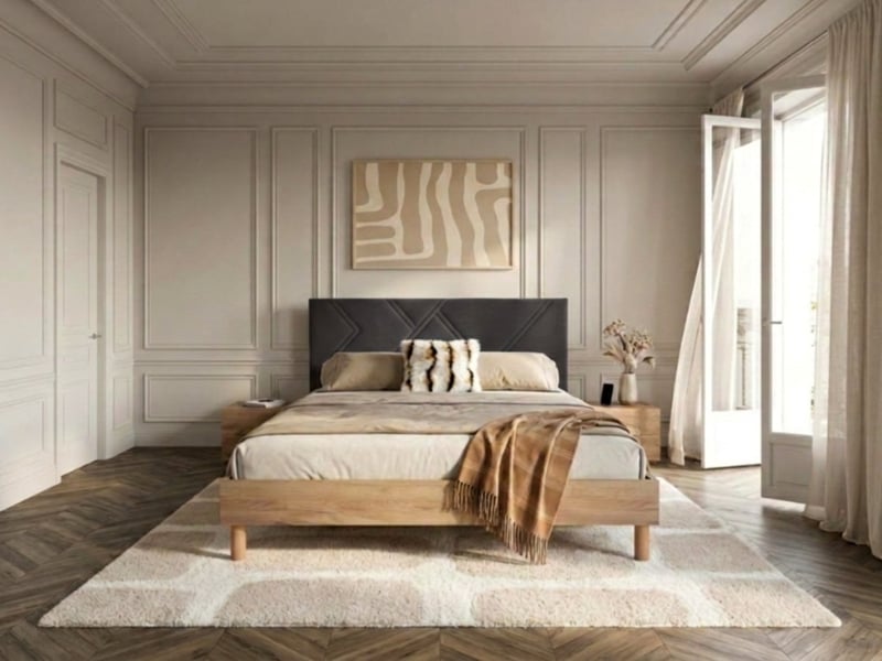  Bobochic lit marvin tissu velours lisse avec lattes massives gris 160x200 MARVIN - Conforama B