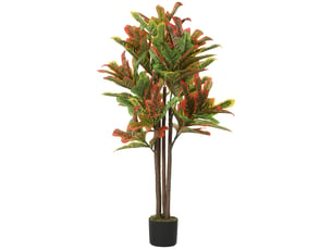 Croton artificiel décoratif de 120 cm avec pot et feuilles multicolores pour la décoration intérieure