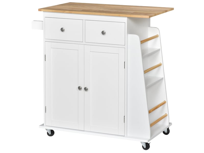  Desserte de cuisine îlot 80 x 45 x 89.5 cm rangements sur roulettes deux tiroirs scandinave contemporain en mdf blanc 21_0001010  - Conforama A