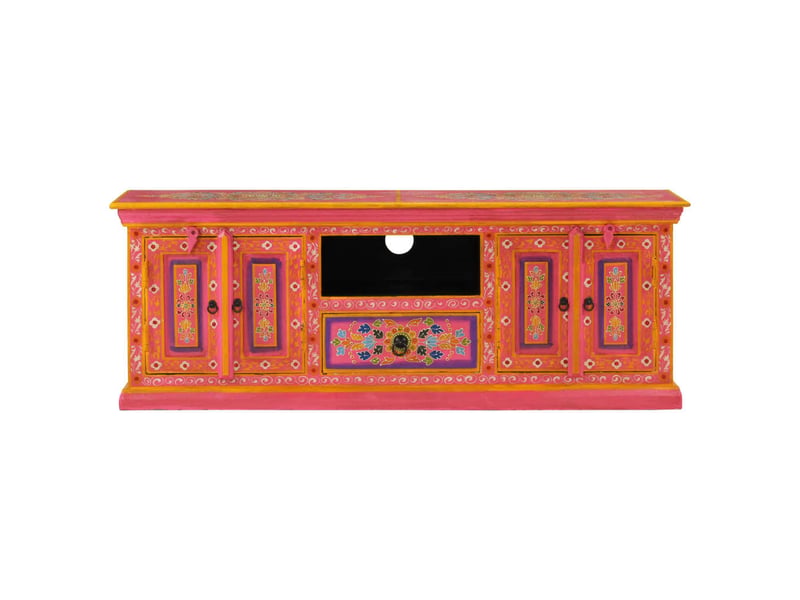  Meuble tv - banc tv - meuble de rangement rose 110x30x40 cm bois massif de manguier  - Conforama D