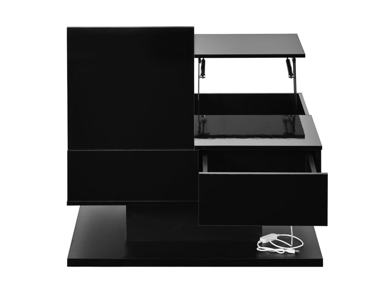 Table basse relevable 72x72 cm – noir – led via application, 2 tiroirs et rangements intégrés - Conforama E