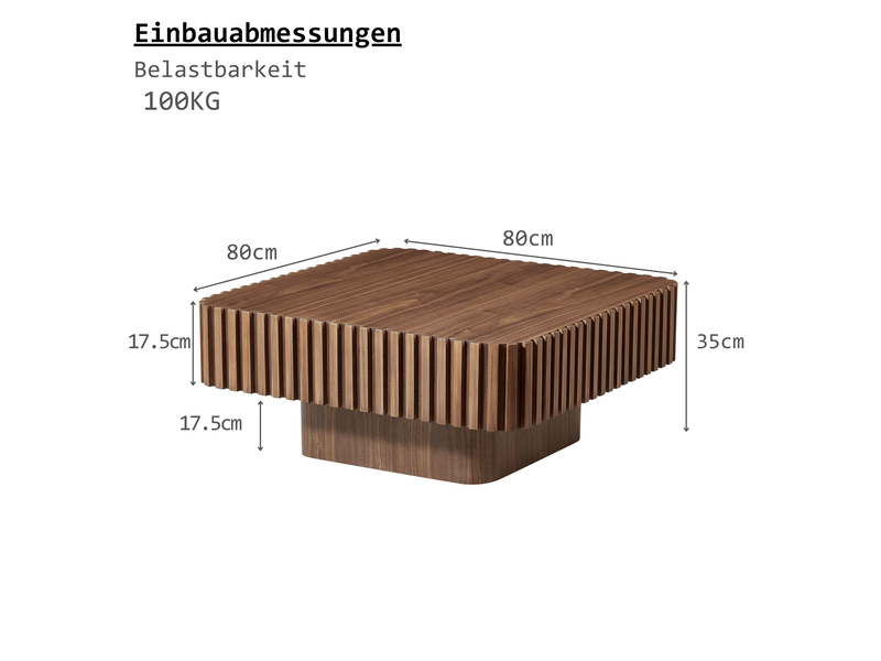  Table basse carrée 80x80x35 cm en mdf avec cadre bois, coloris noyer  - Conforama C