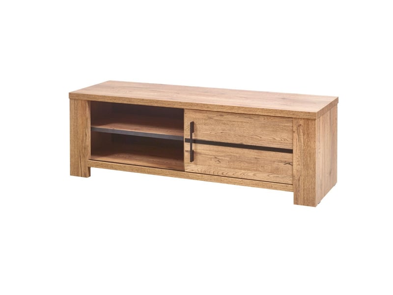  Meuble tv 1 porte coulissante aspect chêne naturel et noir mat - carvik CARVIK - Conforama C