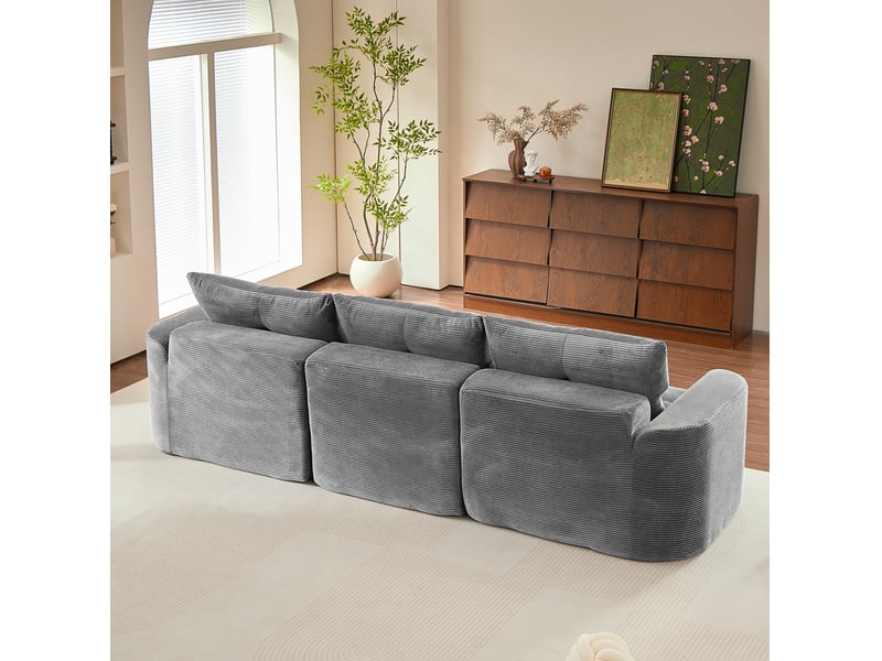  Canapé modulable 3 places modenvie 279 x 100 x 84 cm en velours côtelé gris anthracite configuration 2+1  - Conforama E