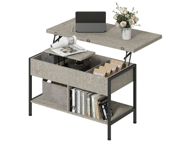  Table basse relevable - étagère - plateau relevable - métal noir gris  - Conforama A