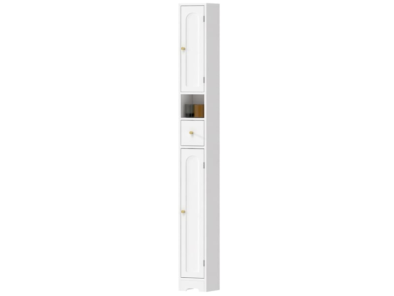  Meuble de salle de bain étroit avec tiroir, portes cintrées, compartiment ouvert, étagère réglable, 20 x 20 x 185 cm, blanc  - Conforama B