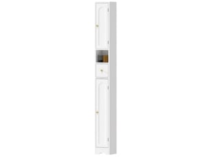Meuble de salle de bain étroit avec tiroir, portes cintrées, compartiment ouvert, étagère réglable, 20 x 20 x 185 cm, blanc