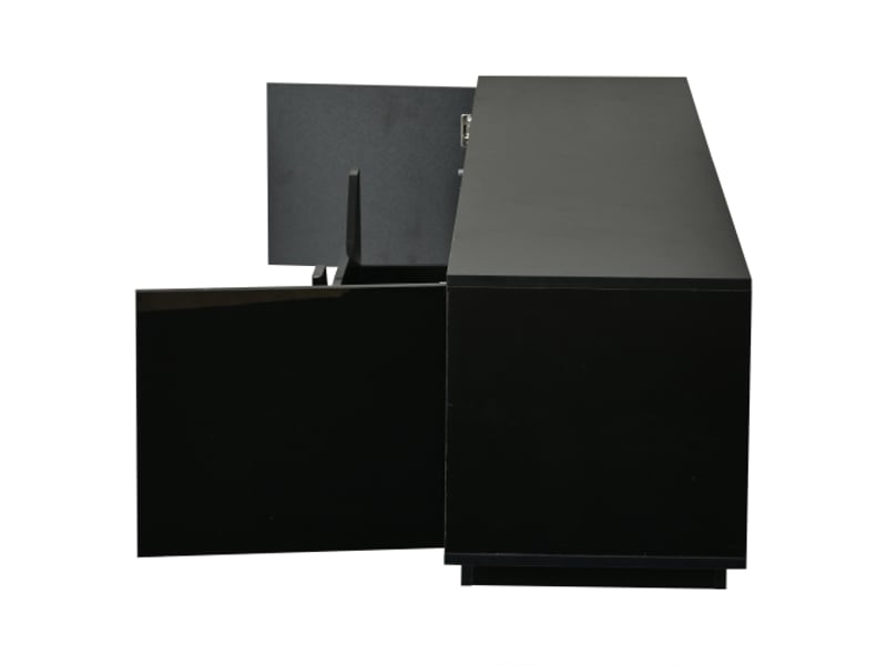  Meuble tv noir laqué 180x40x45 cm, led intégrée, 2 tiroirs et 2 placards, compatible télé 75 pouces  - Conforama A