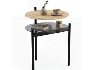 Table d'appoint ronde avec étagère en verre métal coloris chêne 41,8 x 39,8 x 53,5 cm