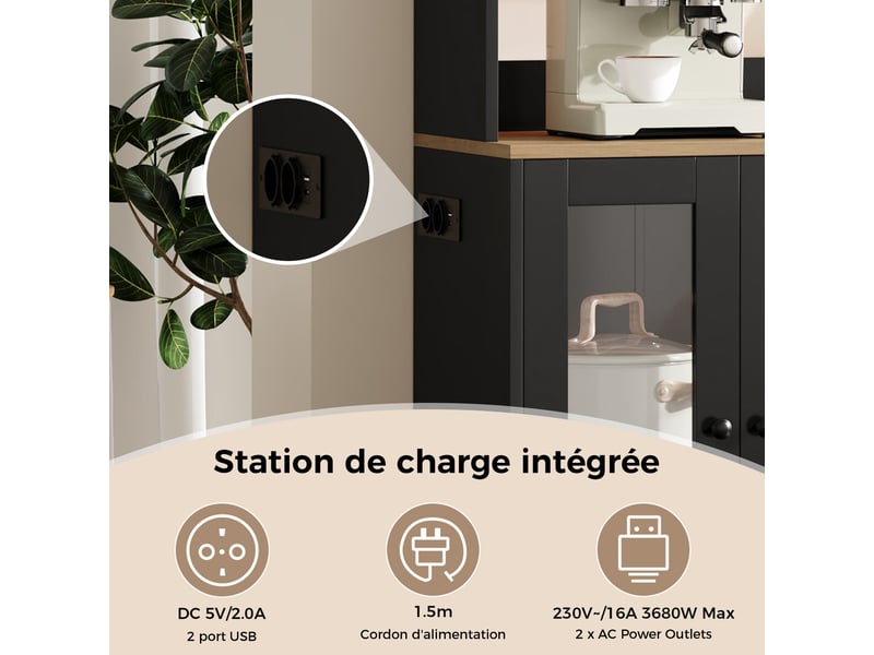 Meuble de cuisine muvano avec led et prises, buffet haut de cuisine 150 × 40 × 173 cm - Conforama R