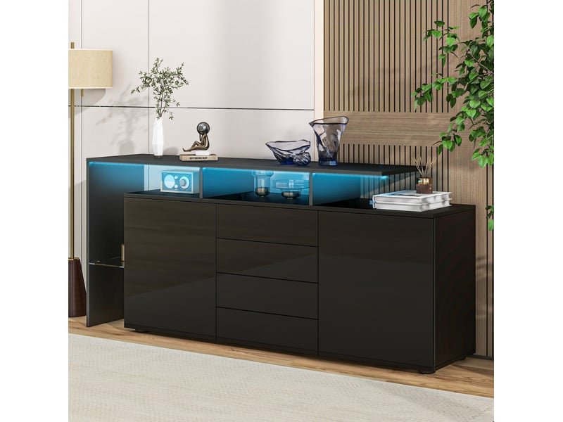  Meuble tv avec led noir 160 x 35 x 70 cm  - Conforama D