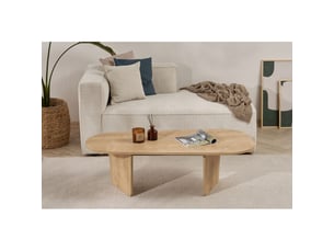 Table basse ovale de salon en bois mdf mélaminé chêne 130 x 65 x 40 cm