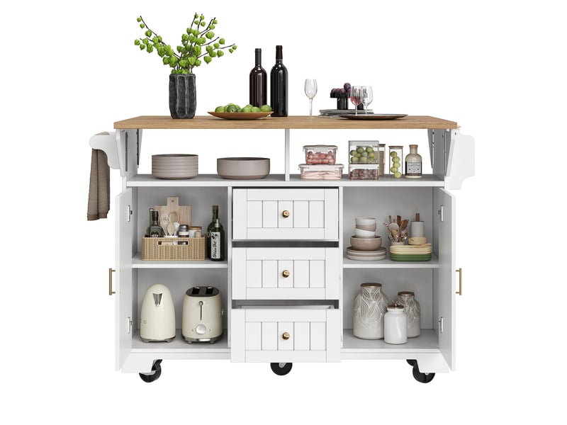 Îlot de cuisine à roulettes 120x4080x95 cm, 3 tiroirs, blanc effet bois - Conforama A