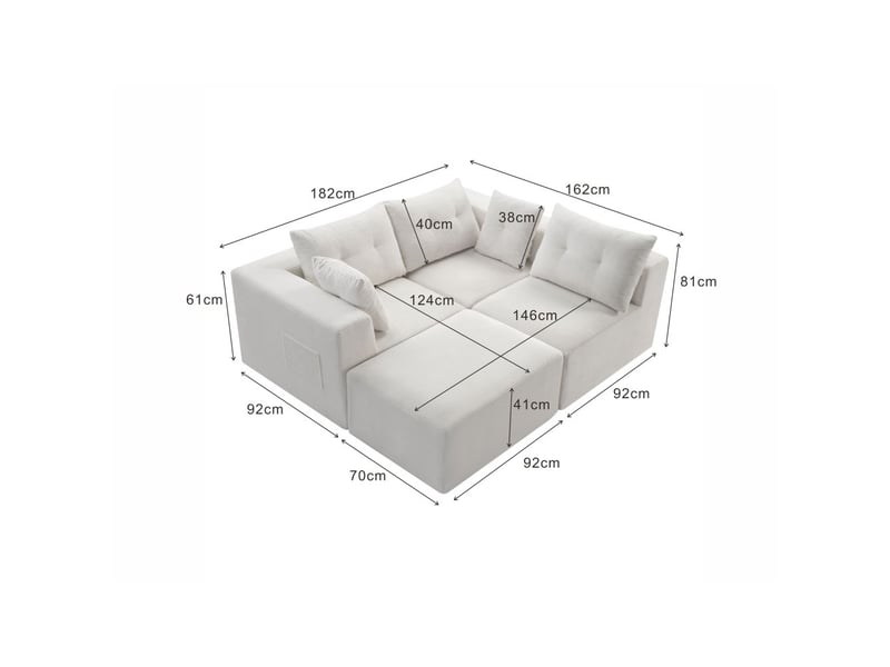 Canapé modulaire 4 places en velours côtelé avec assises profondes, poche de rangement latérale et coussins inclus - Conforama C