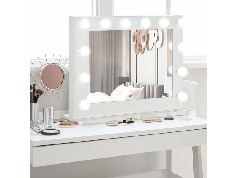  Miroir - avec éclairage led - fer - blanc - pour décoration intérieure 80x60x20cm - Conforama C