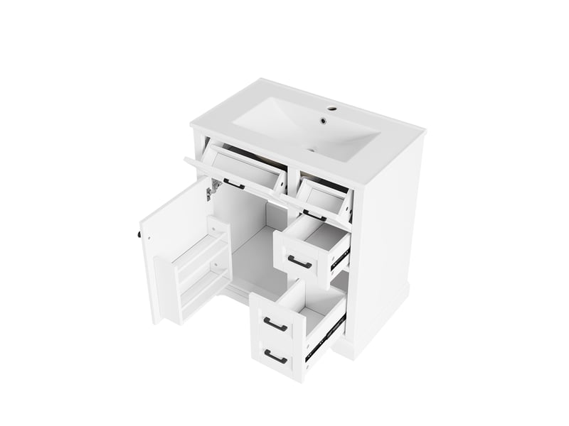  Meuble sous-vasque sur pied avec vasque en céramique blanc 76 x 47 x 82 cm  - Conforama B