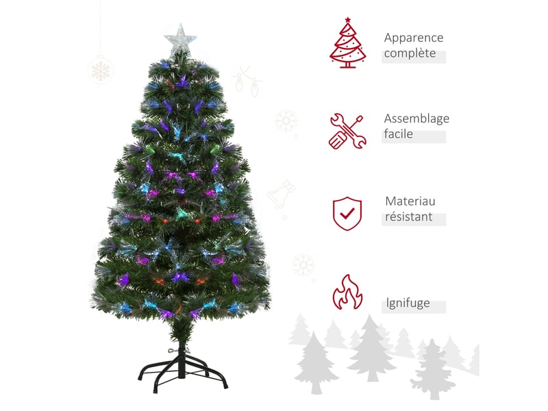  Sapin de noël artificiel arbre de noël lumineux 120cm en fibre optique deco noël lumière à variation de couleurs 130 led vert  - Conforama D
