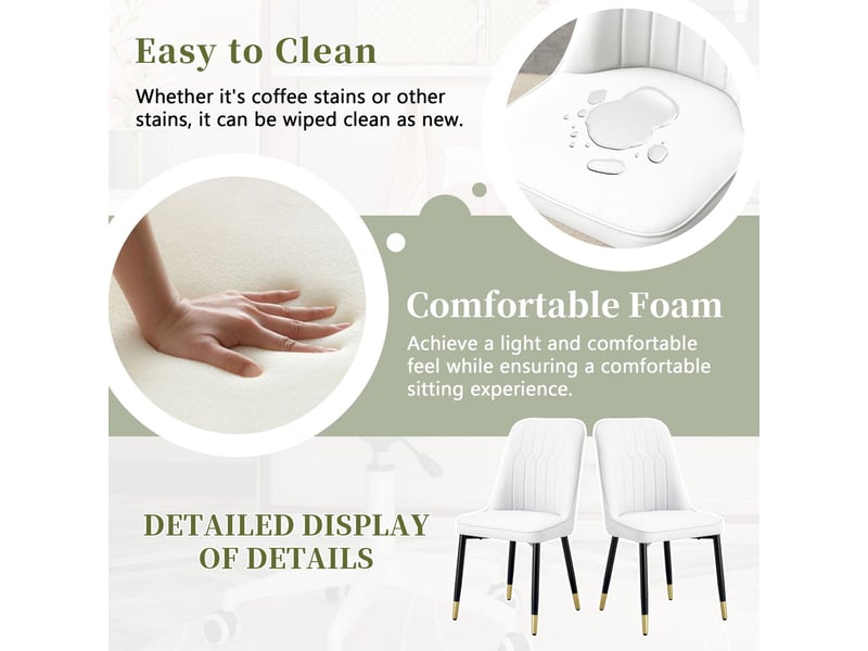  Lot de chaises 6 pièces dossier blanc rembourré revêtement en similicuir pu pieds en métal noir  - Conforama E