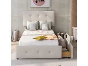 Lit avec rangement 90x200 cm <strong>YELENARO</strong> <strong></strong> coloris beige