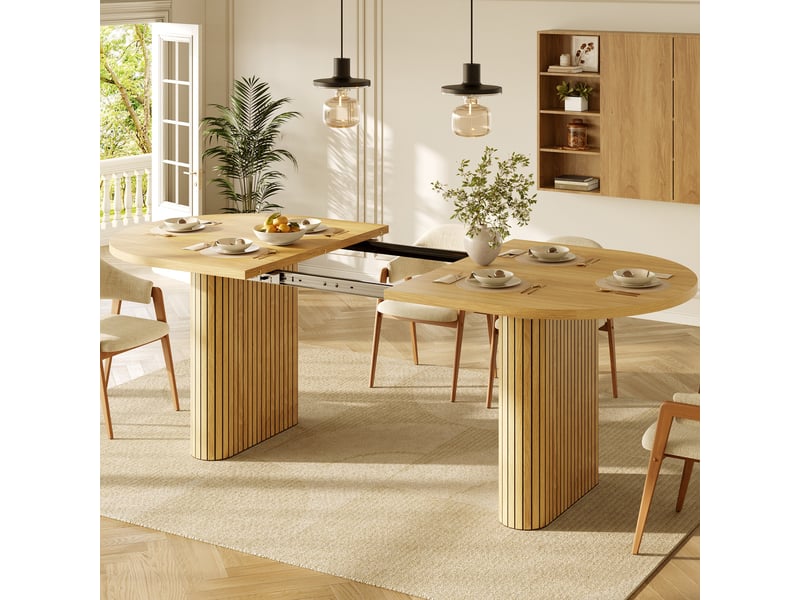 Table à manger extensible 120-160 cm ovale, table de salle à manger avec pieds rainurés, plateau épais et coins arrondis, naturel, marron ou noir OPULERANE TRADING LTD - Conforama E