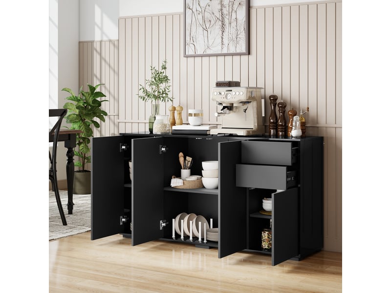 Buffet meuble de rangement 2 tiroirs coulissants 4 portes étagère réglable panneaux de particules 140 x 36 x 74 cm noir - Conforama C