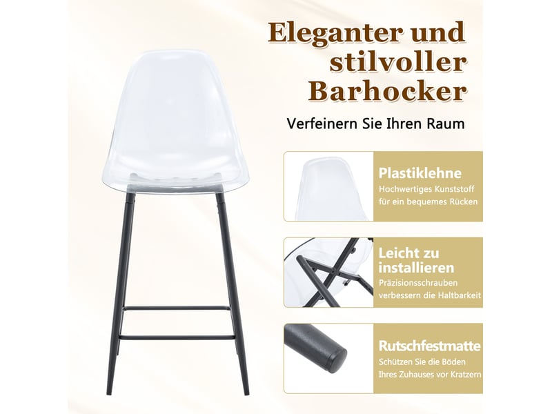  Tabouret de bar transparent design moderne avec repose-pieds et structure métallique en plastique noir  - Conforama E