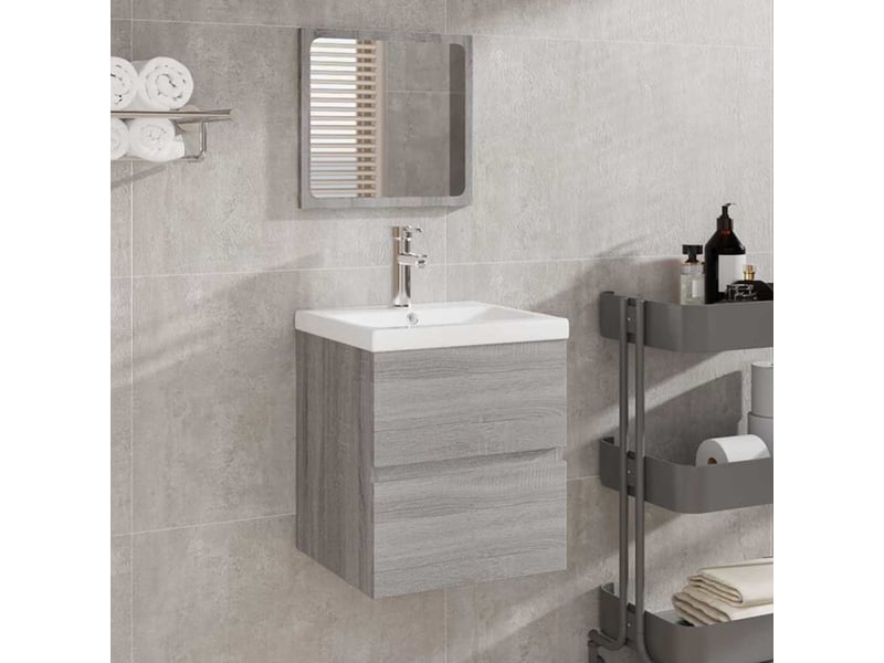  Armoire lavabo salle de bain, meuble de rangement et bassin et miroir sonoma gris  - Conforama B
