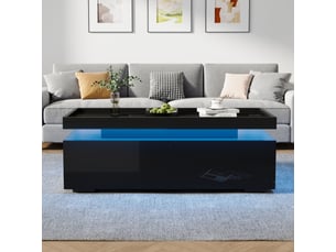 Table basse led noire 95x45x35 cm – 2 tiroirs, finition haute brillance, design géométrique minimaliste – meuble salon