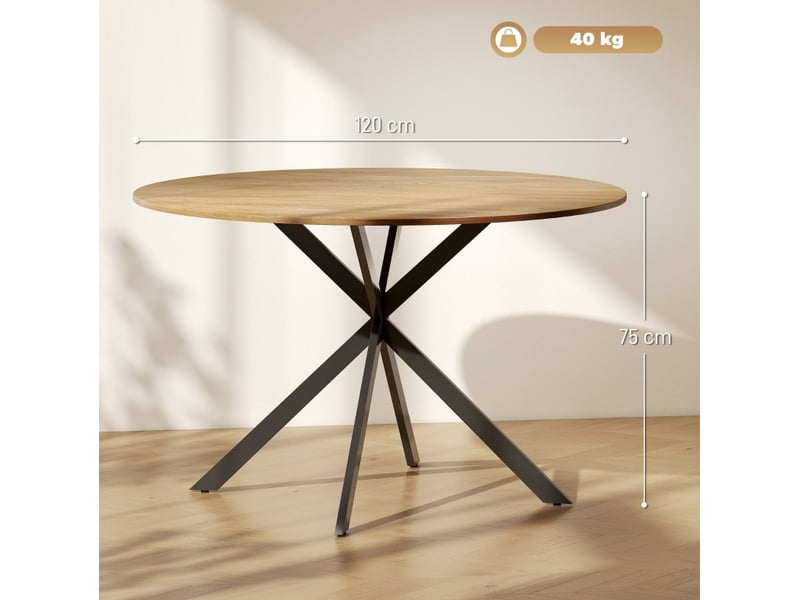  Table de salle à manger pour 4 personnes avec pieds en acier en x style industriel en bois coloris chêne  - Conforama C