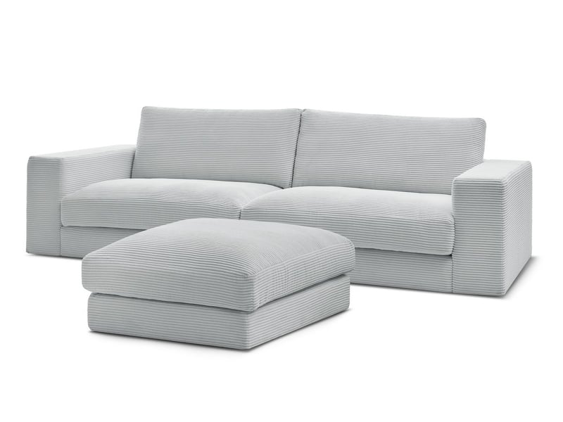  Bobochic canapé droit fixe 3 places leonard velours côtelé avec pouf gris clair LEONARD - Conforama A