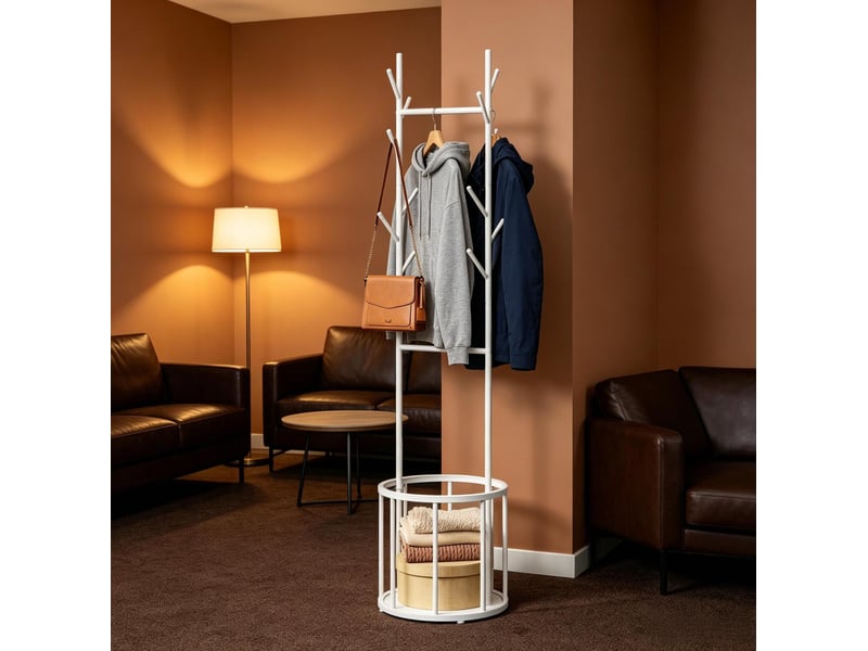  Porte-manteau sur pied en métal blanc 41x175x41 cm avec panier de rangement  - Conforama D