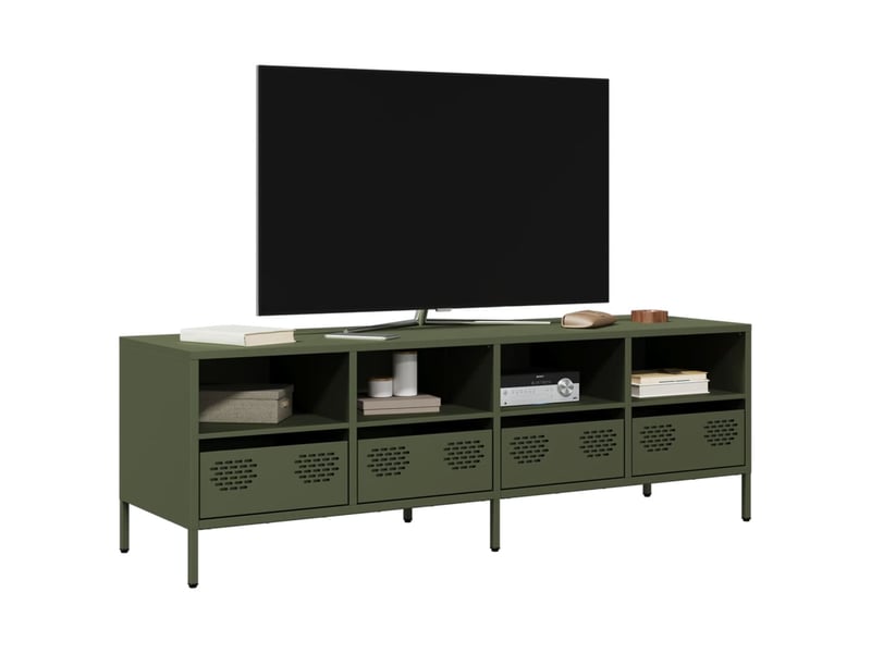  Meuble tv - banc tv - meuble de rangement vert olive 135x39x43,5 cm acier laminé à froid  - Conforama B