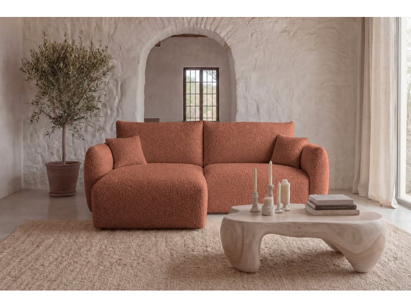  Elio mini - canapé d'angle convertible tissu bouclette 3 places terracotta  - Conforama D