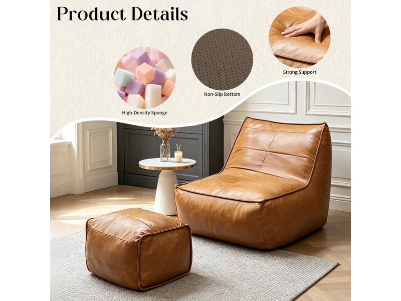  Fauteuil pouf modenvie avec repose-pieds marron en tissu technique 80 x 93 x 75 cm  - Conforama D